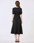 G-Black Short Sleeves Woven Flared Dress